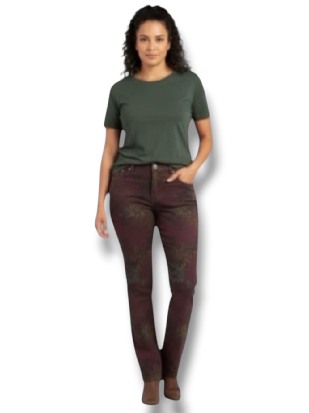 Gloria Vanderbilt Amanda Jeans NWT Dark Crimson Monet Garden Floral Women’s 14